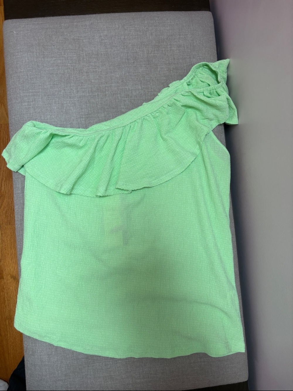 One-Shoulder Ruffle Top in Mint Green